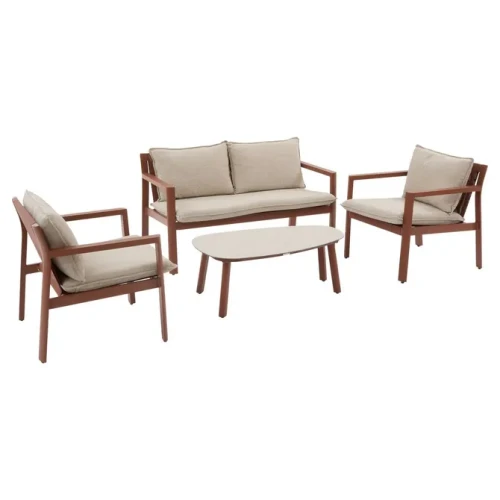 Zestaw mebli ogrodowych Flovia 4-osobowy z aluminium i texaline, Mahogany - Hesperide