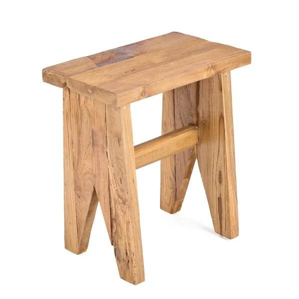 Wąski drewniany taboret z odzyskanego drewna teak Siku - Bazar Bizar