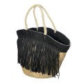 Torba shoper z frędzlami boho kosz Black Fringed z trawy morskiej i skóry BAZAR BIZAR