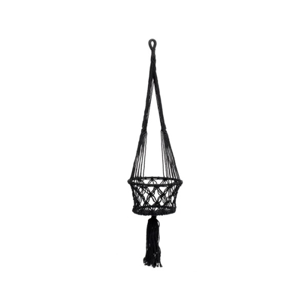 Czarny kwietnik wiszący osłonka ze sznurka z makramy Boho Macrame-M - Bazar Bizar