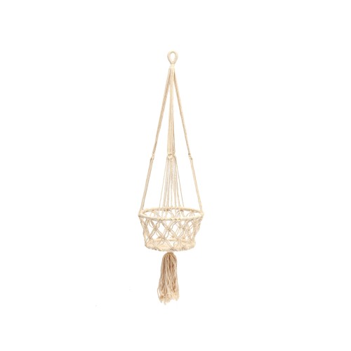 Biały kwietnik wiszący osłonka ze sznurka z makramy Boho Macrame-M BAZAR BIZAR
