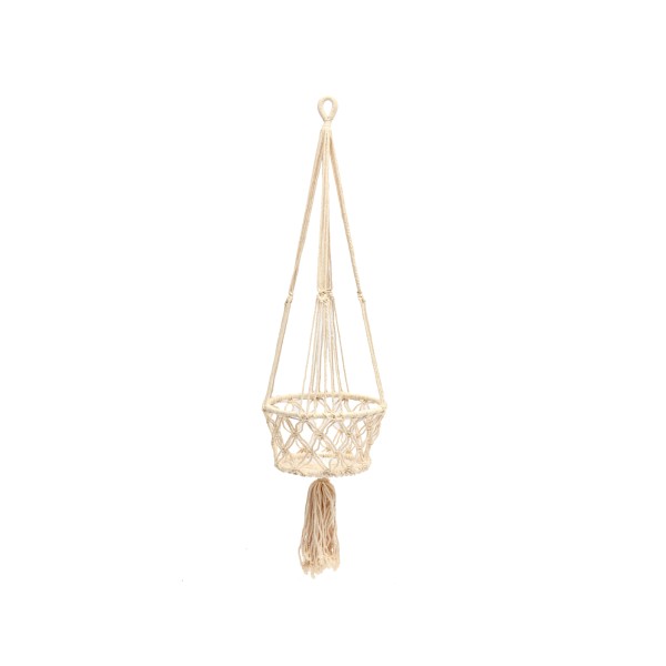 Biały kwietnik wiszący osłonka ze sznurka z makramy Boho Macrame-M - Bazar Bizar