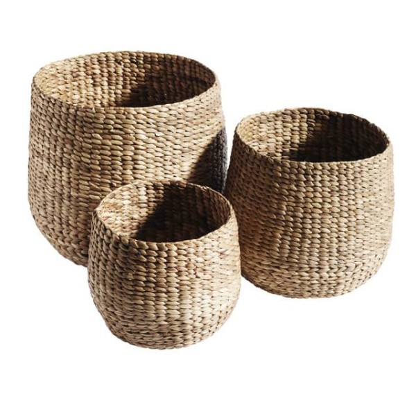 Naturalne kosze Round z hiacyntu wodnego zestaw 3 szt - Muubs