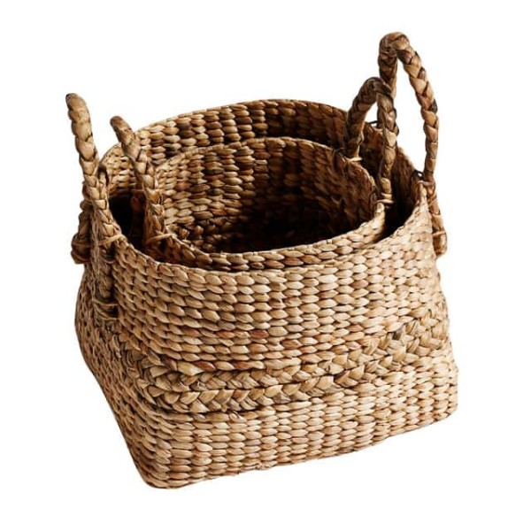 Duże kosze naturalne Handle z hiacyntu wodnego, 2 sztuki - Muubs