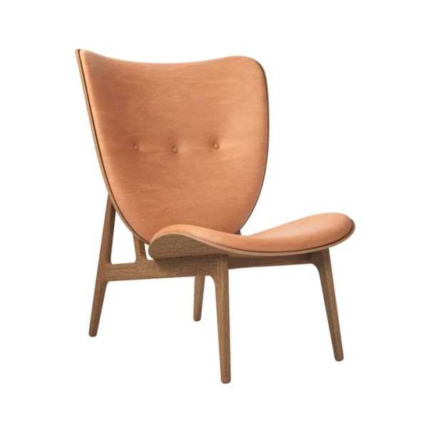 Fotel drewniany tapicerowany Elephant Lounge, Light Smoked Dunes Cognac skóra - NORR11