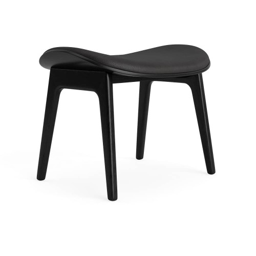 Czarny niski taboret podnóżek drewniany z tapicerowanym siedziskiem Elephant Lounge drewno dębowe czarny skóra Anthrazite NORR11