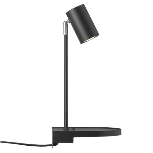Czarny kinkiet lampa z półką z portem USB do ładowania NORDLUX