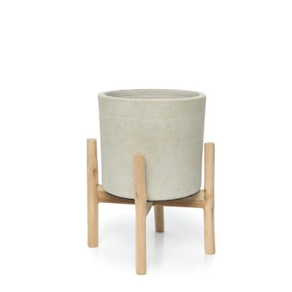 Kwietnik stojący Chalk Low szara terakota teak - Bazar Bizar