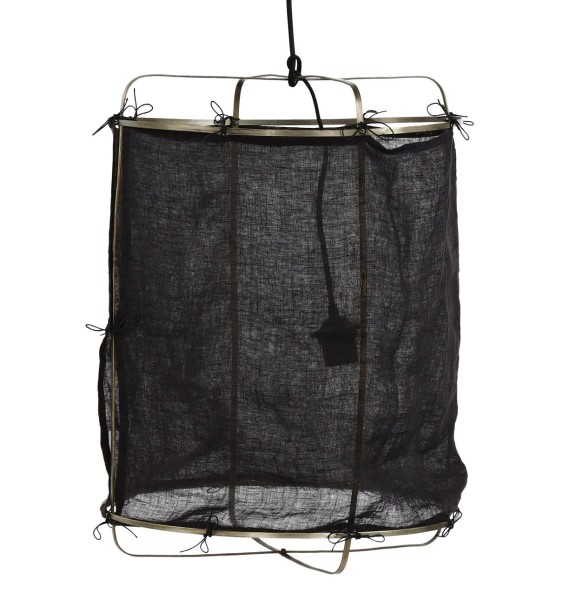 Lampa wisząca czarna Grisha Japandi z lnu - POMAX