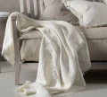 Biały pled 130x170 Merlin Off White len i wełna HIMLA