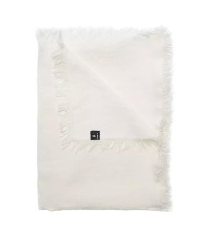 Biały pled 130x170 Merlin Off White len i wełna HIMLA