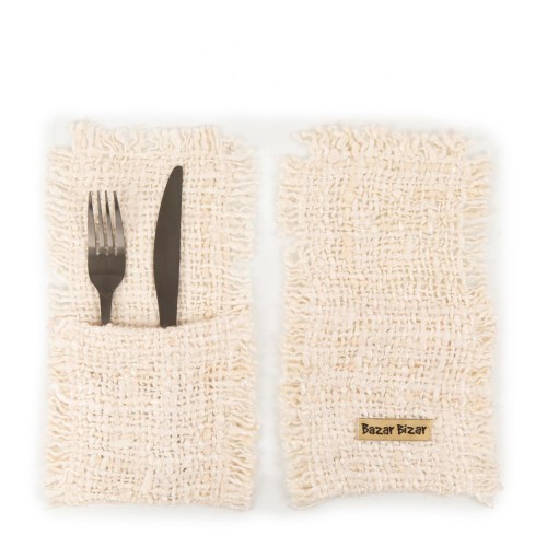 Cutlery pocket cream set of 4 - Bazar Bizar