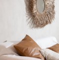 Brązowa skórzana poduszka dekoracyjna 60x60 ze skóry cielęcej i zamszu Panel Camel BAZAR BIZAR
