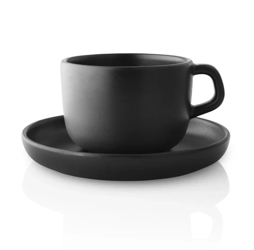 Cup with saucer Nordic Kitchen 0,2L black stoneware set of 4 - Eva Solo