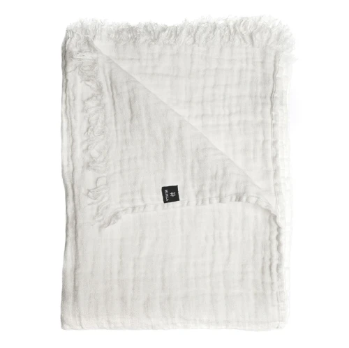 Lniany pled na łóżko i sofę biały Hannelin White 130x170 - Himla