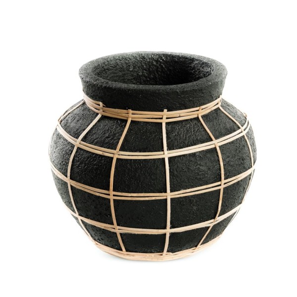 Osłonka na doniczkę dekoracyjna Belly S Black terakota rattan - Bazar Bizar
