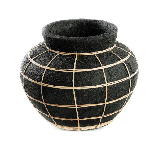 Osłonka na doniczkę dekoracyjna Belly M Black terakota rattan - Bazar Bizar