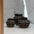 Decorative pot cover Belly M Black terracotta rattan - Bazar Bizar