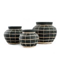 Decorative pot cover Belly L Black terracotta rattan - Bazar Bizar