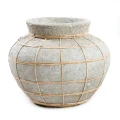 Decorative pot cover Belly S Grey terracotta rattan - Bazar Bizar