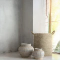 Decorative pot cover Belly S Grey terracotta rattan - Bazar Bizar