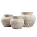 Decorative pot cover Belly L Grey terracotta rattan - Bazar Bizar