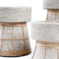 Decorative candle holder Serene Grey M terracotta and rattan - Bazar Bizar