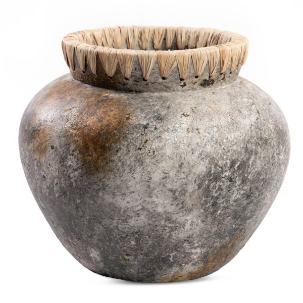 Pot cover Styly L Grey terracotta raffia - Bazar Bizar