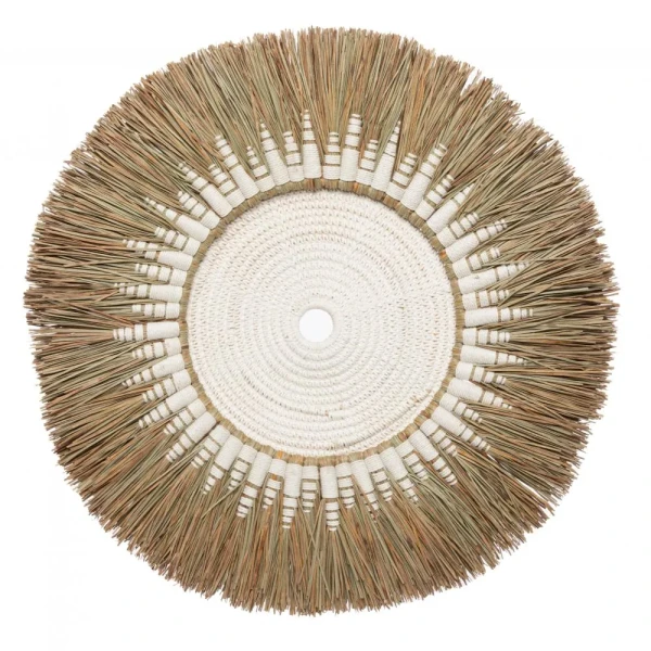 Dekoracja na ścianę z rafii i makramy Wall Deco White 60 - Bazar Bizar