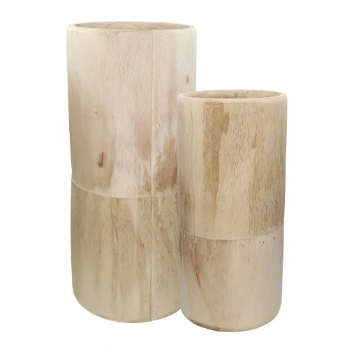Duże wazony podłogowe z drewna paulownia Pure Natural, zestaw 2 szt - Pomax