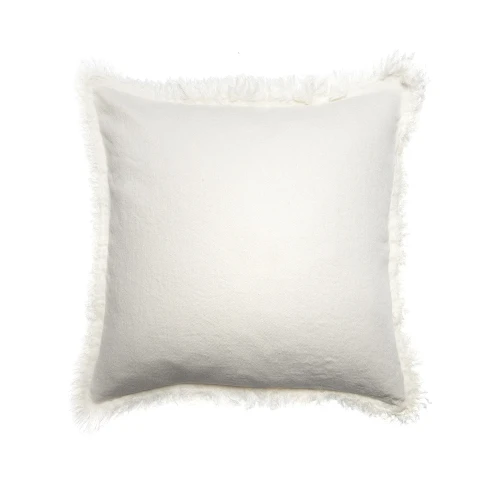 Poszewka dekoracyjna z frędzlami biała 50x50 Merlin Off White, z lnu i wełny - Himla