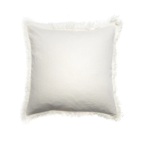 Poszewka dekoracyjna z frędzlami biała 50x50 Merlin Off White, z lnu i wełny - Himla