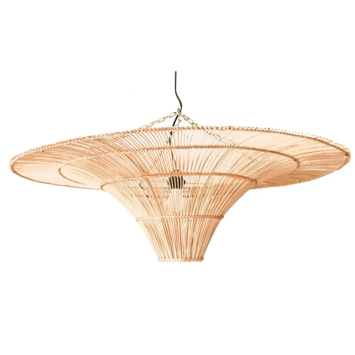 Duży designerski klosz do lampy wiszącej z rattanu Sky 150 - Bazar Bizar