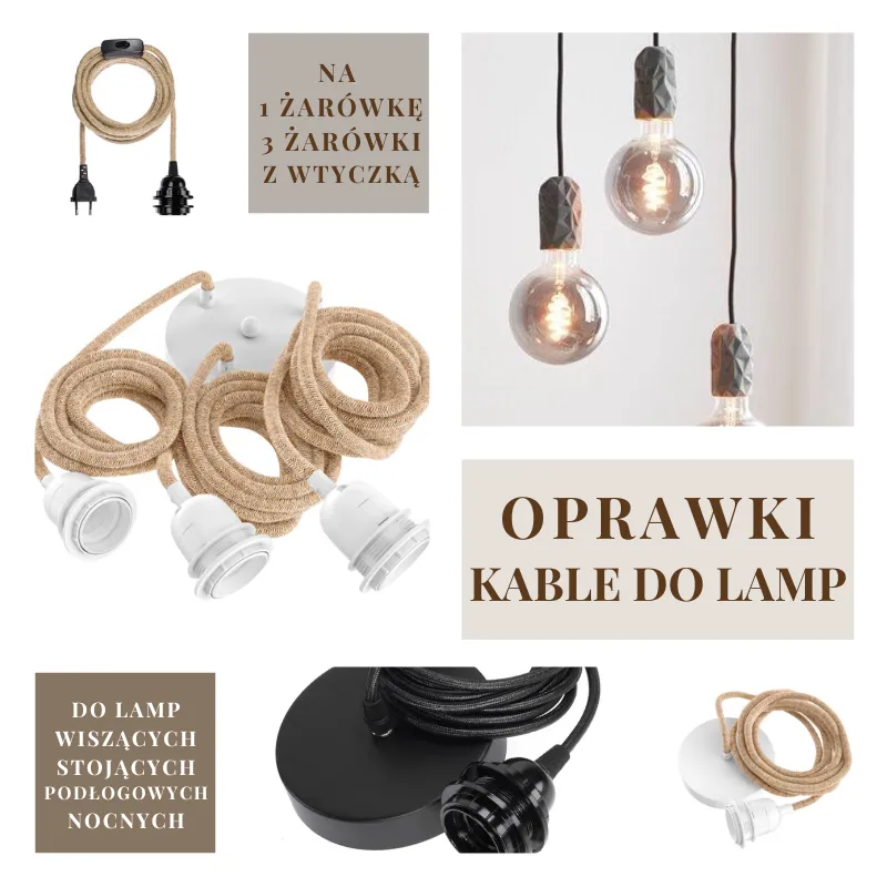 Kable do lamp, orpawki do lamp designerskie jutowe i bawełniane - Natural Home Decor