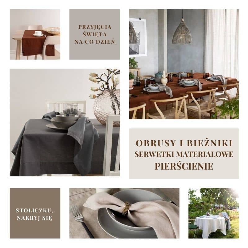 Obrusy bieżniki na stół i serwetki mataiałowe, eleganckie nakrycie stołu Natural Home Decor