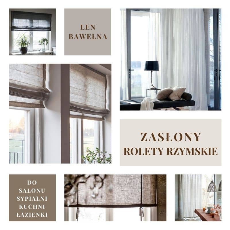Lniane zasłony i rolety rzymskie do salonu i sypialni Natural Home Decor