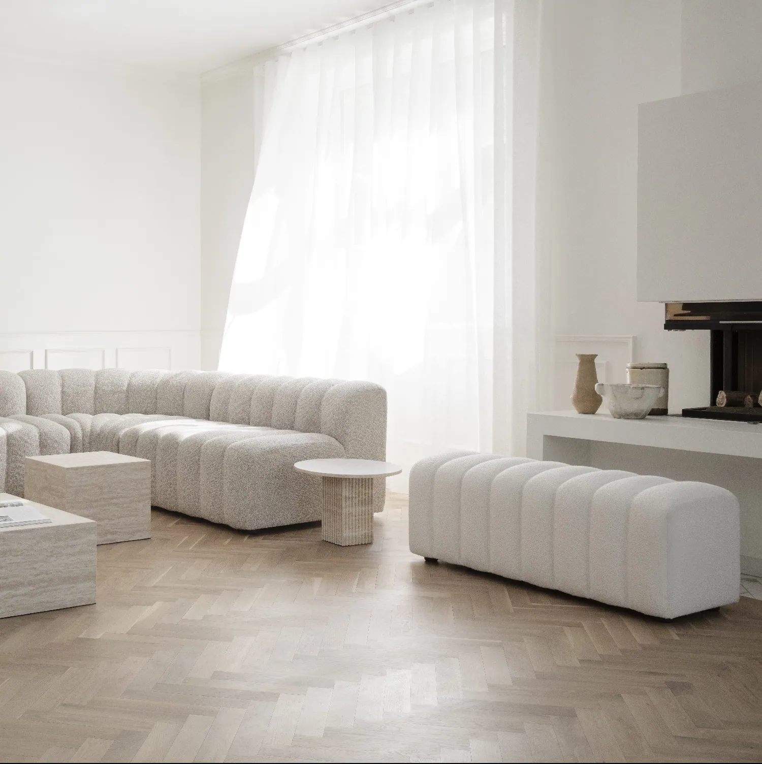 ławka boucle, natural home decor