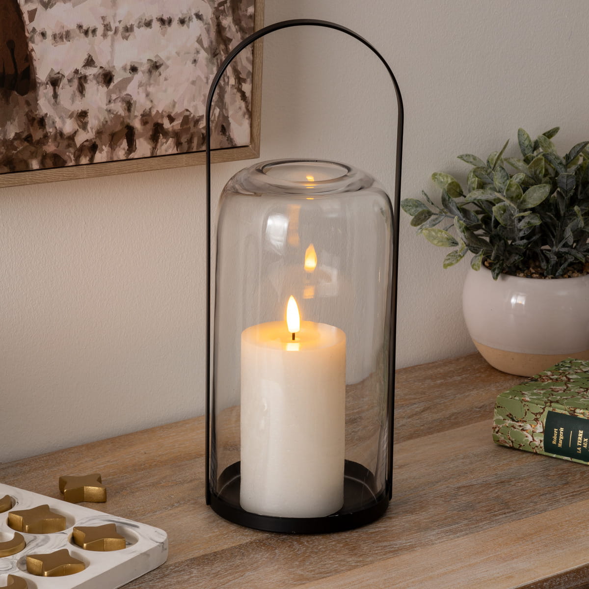 szklany lampion, natural home decor
