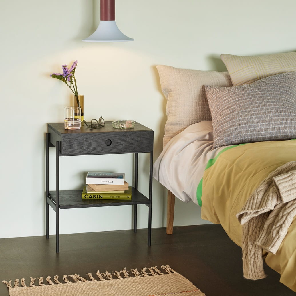 Hubsch Noir stolik nocny z szufladą, Natural Home Decor