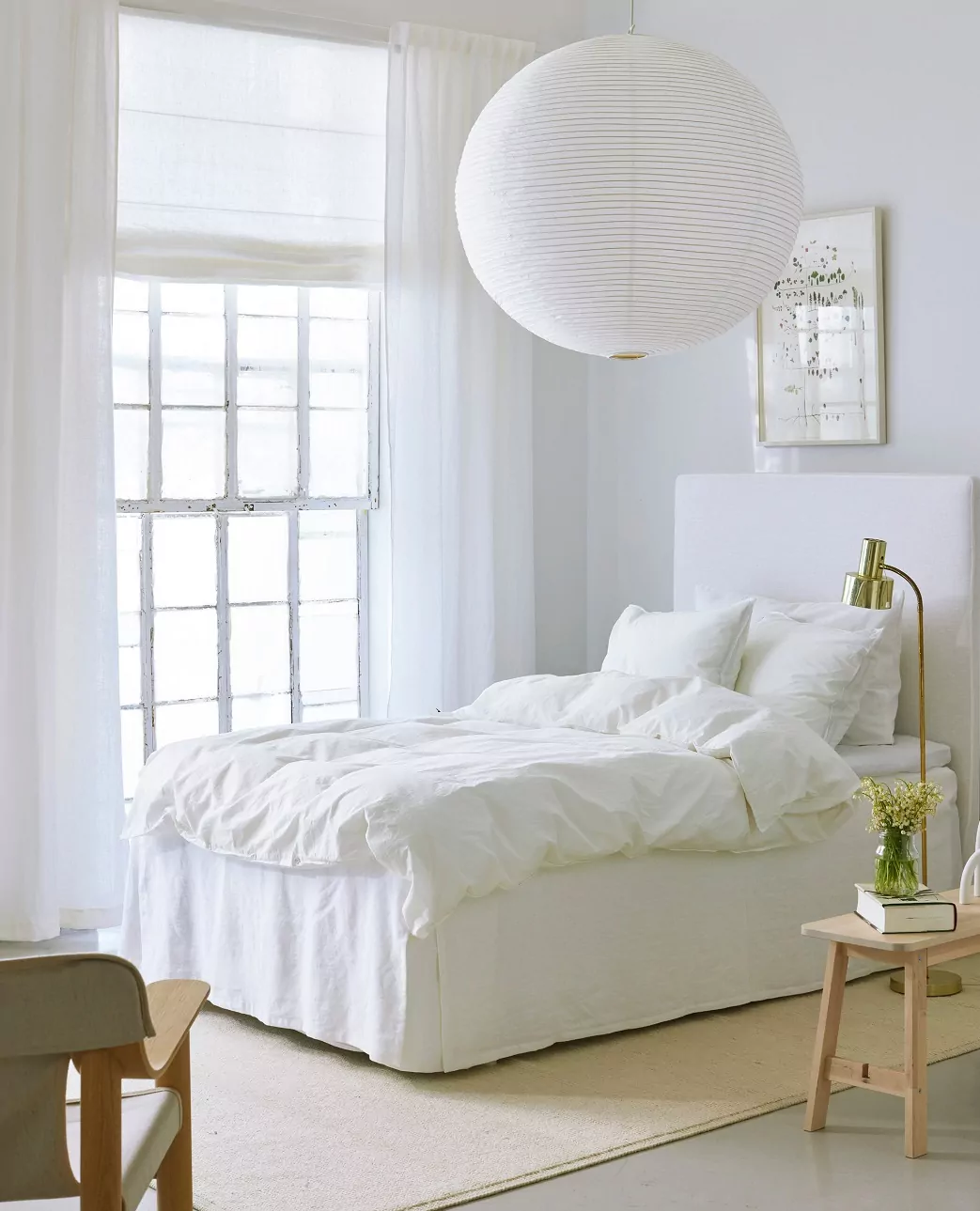 Lniany lambrekin łóżkowy biały Natural Home Decor