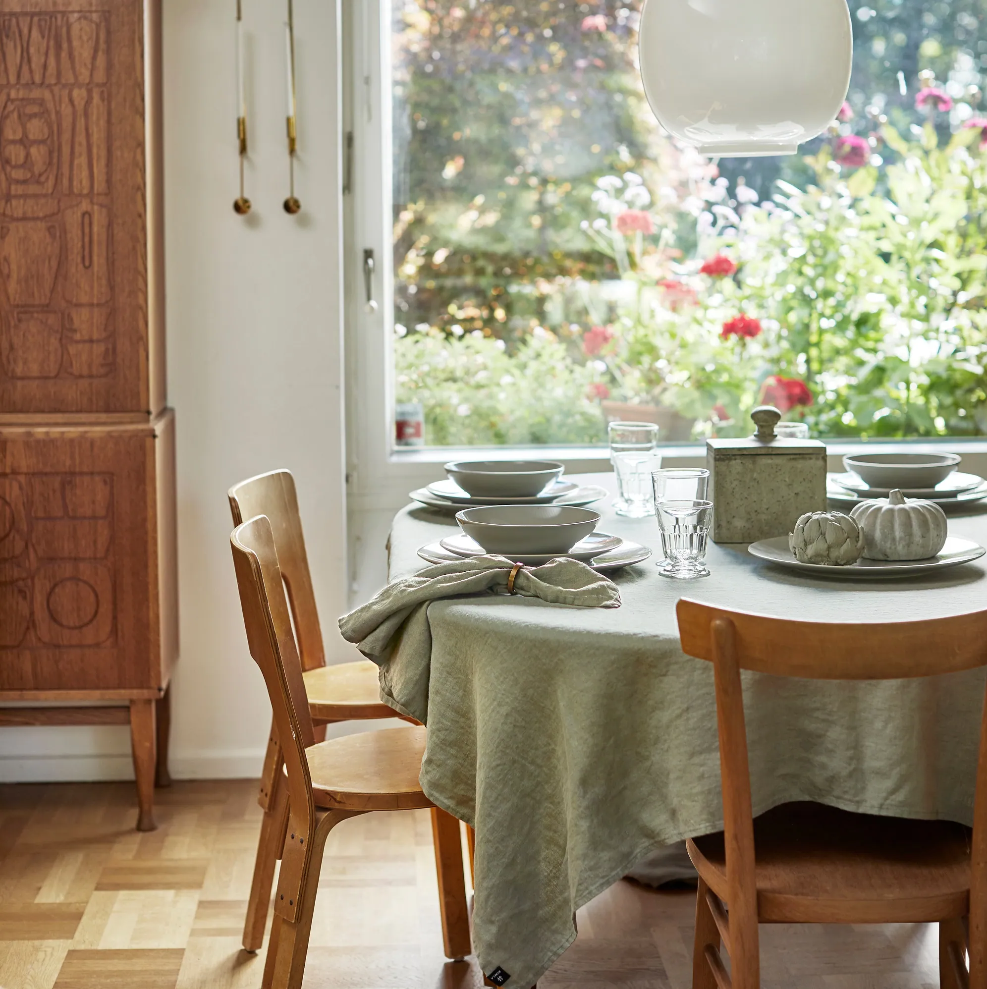 Zielone lniane serwetki materiałowe na stół Natural Home Decor