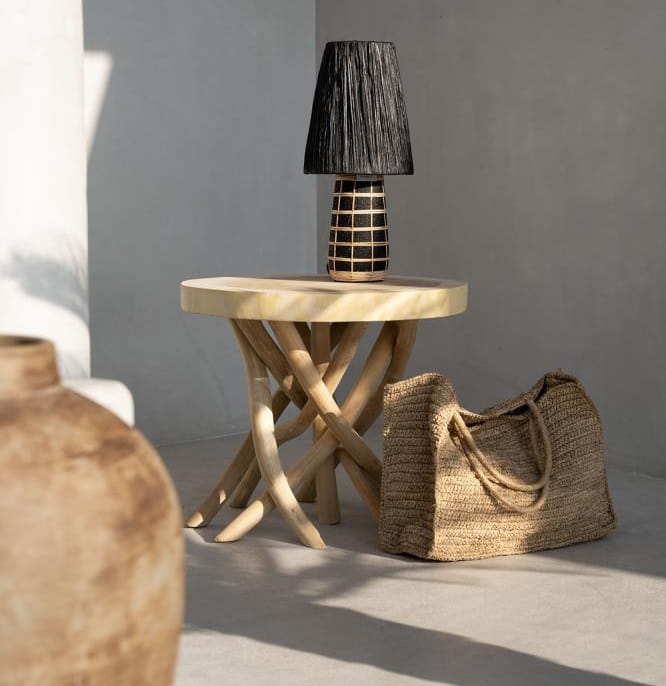 Lampa stołowa z trawy terakoty i rattanu Bazar Bizar Natural Home Decor